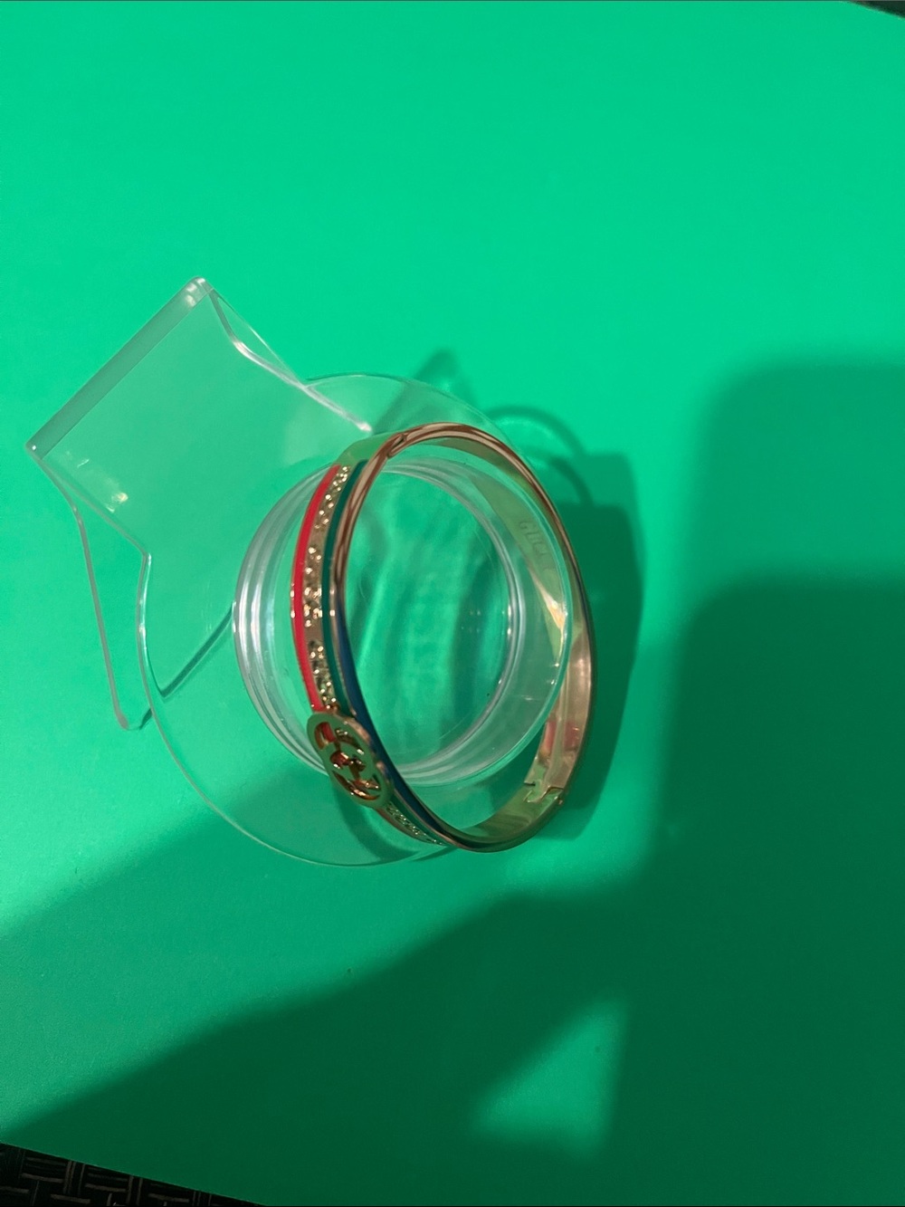Stainless steel Gold-Tone plated Bangle with red and green Enamel Accents